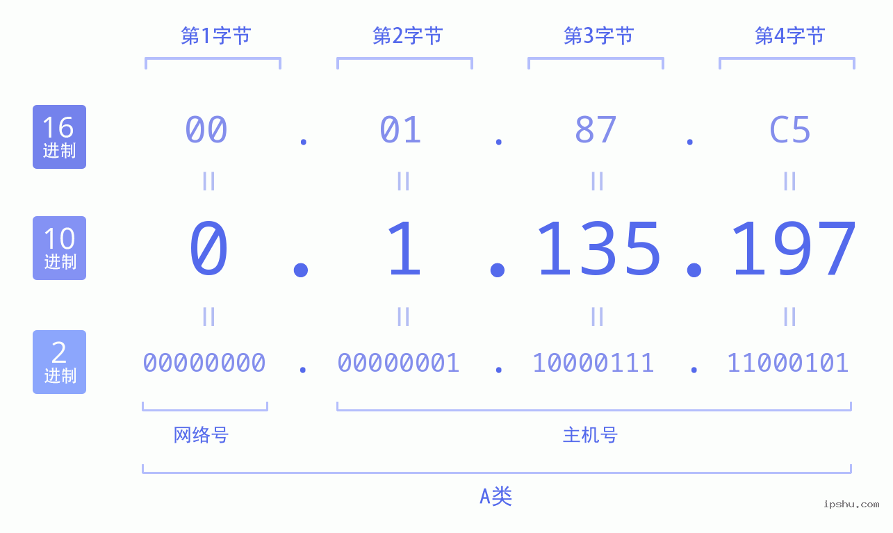 IPv4: 0.1.135.197 网络类型 网络号 主机号