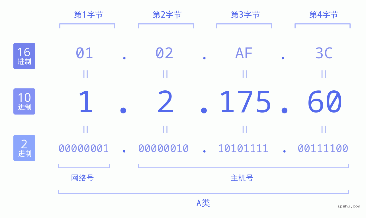 IPv4: 1.2.175.60 网络类型 网络号 主机号