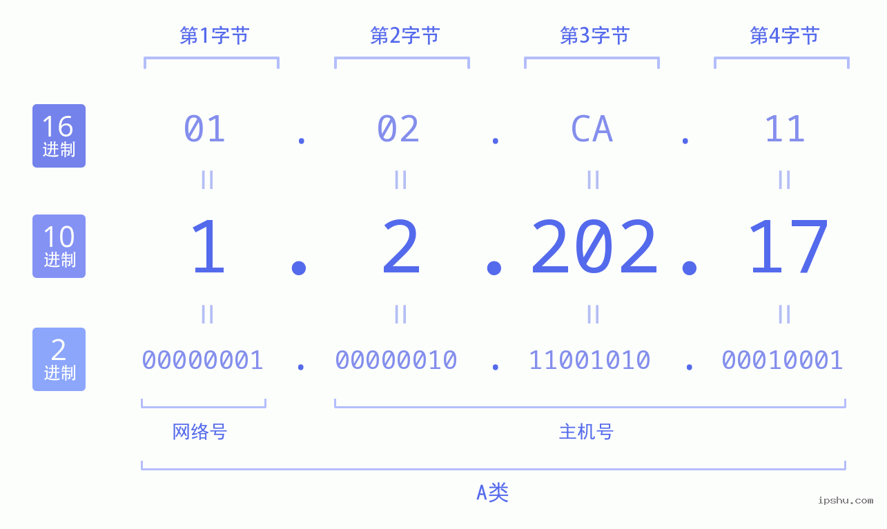 IPv4: 1.2.202.17 网络类型 网络号 主机号