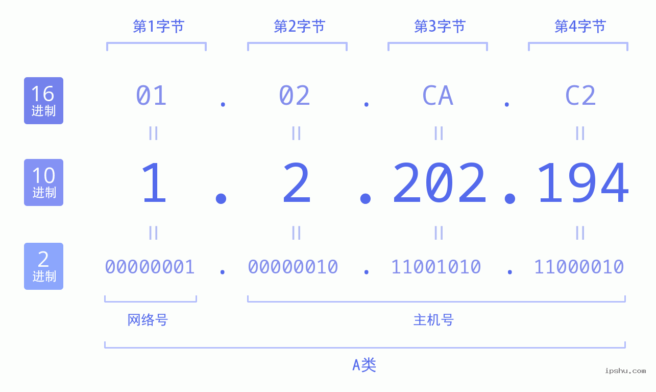 IPv4: 1.2.202.194 网络类型 网络号 主机号