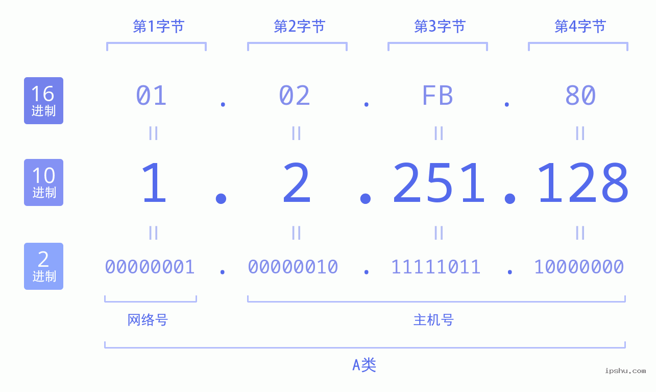 IPv4: 1.2.251.128 网络类型 网络号 主机号