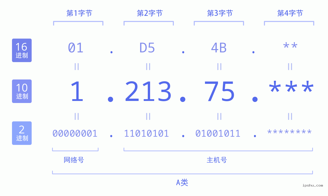 IPv4: 1.213.75 网络类型 网络号 主机号