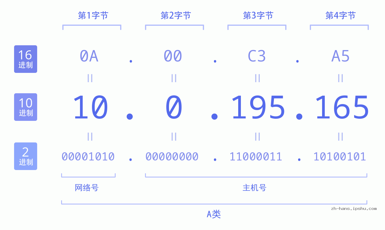 IPv4: 10.0.195.165 网络类型 网络号 主机号