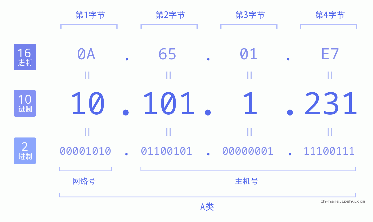 IPv4: 10.101.1.231 网络类型 网络号 主机号