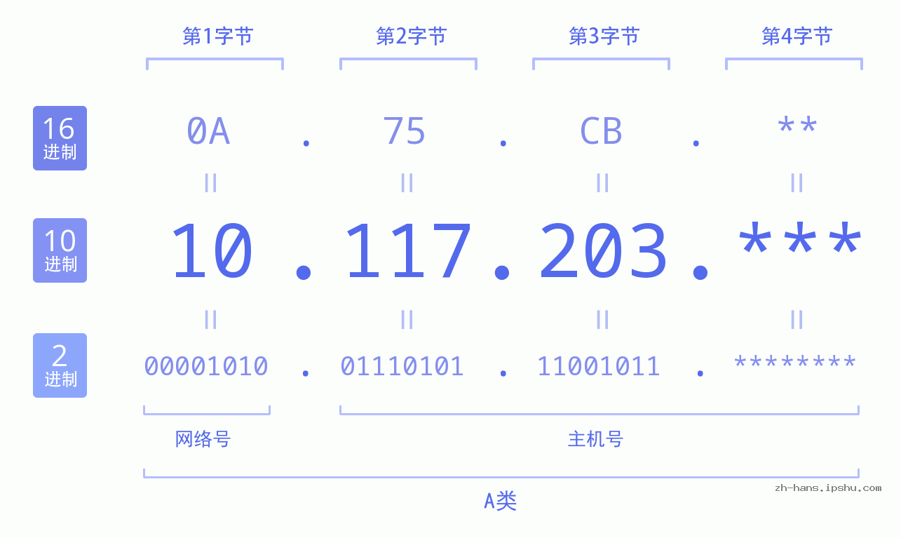 IPv4: 10.117.203 网络类型 网络号 主机号
