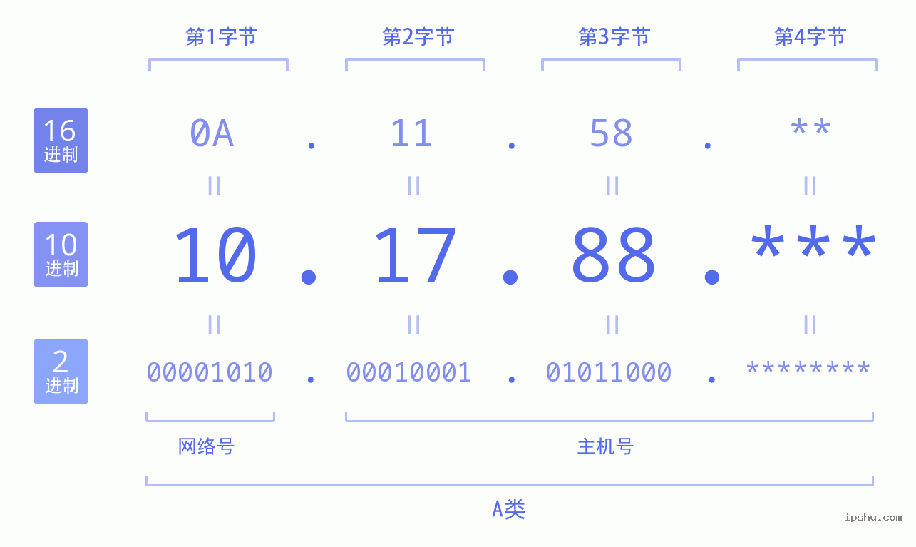 IPv4: 10.17.88 网络类型 网络号 主机号