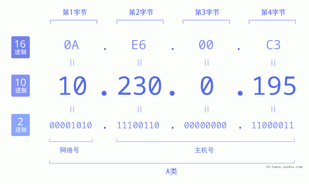 IPv4: 10.230.0.195 网络类型 网络号 主机号