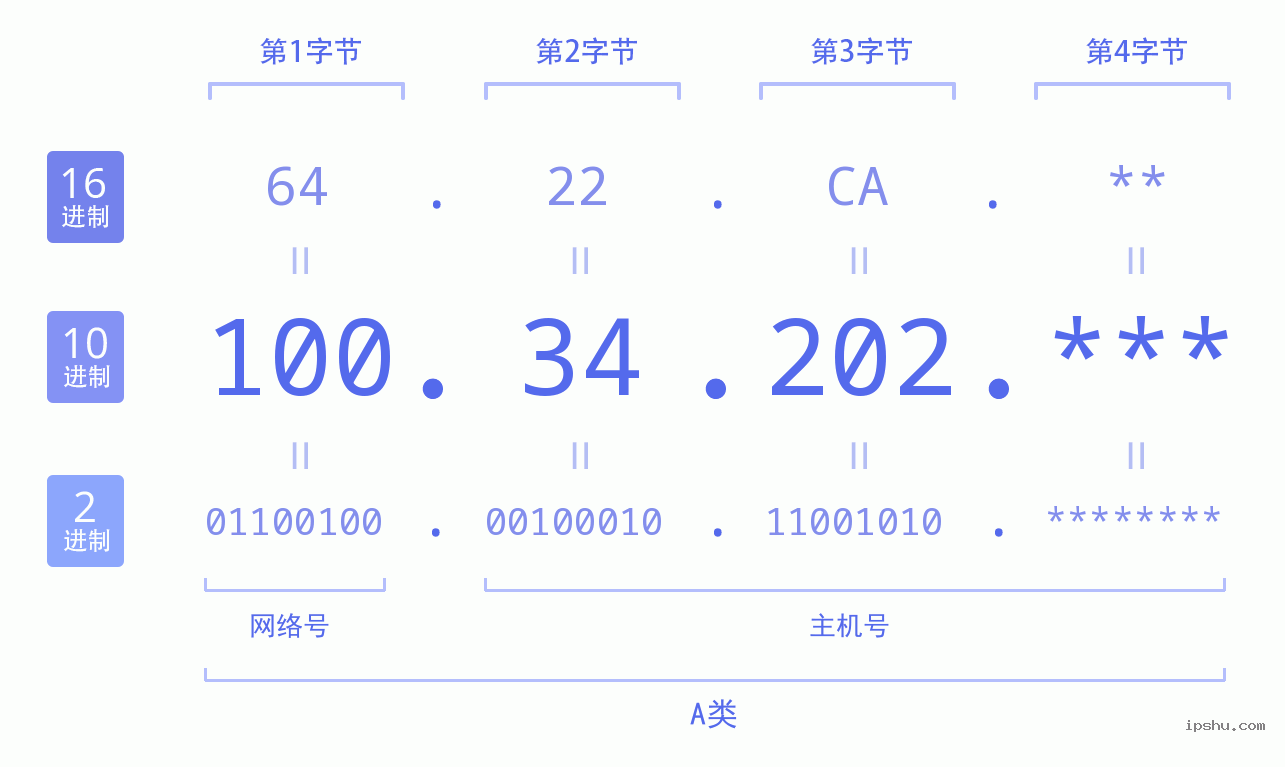 IPv4: 100.34.202 网络类型 网络号 主机号