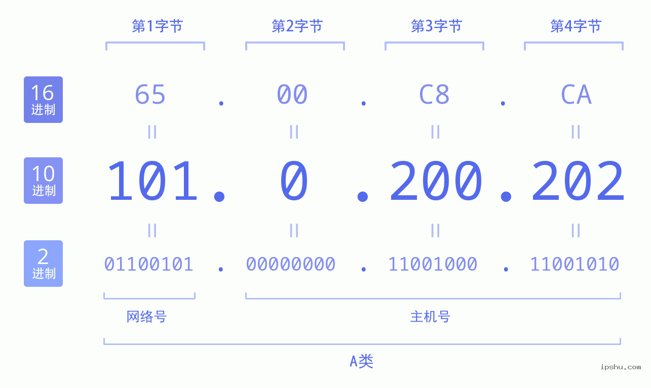 IPv4: 101.0.200.202 网络类型 网络号 主机号