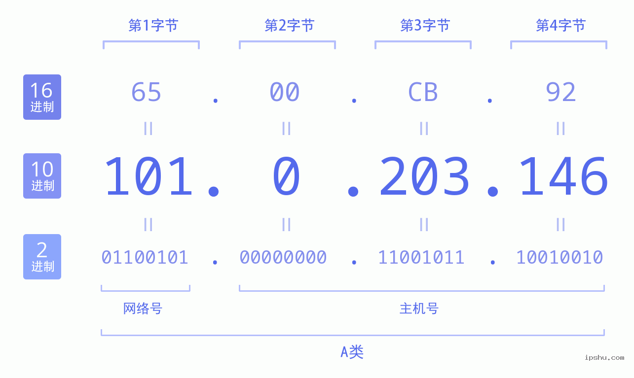 IPv4: 101.0.203.146 网络类型 网络号 主机号