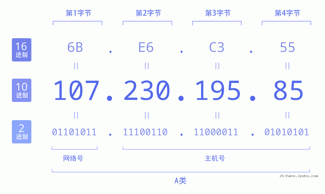 IPv4: 107.230.195.85 网络类型 网络号 主机号