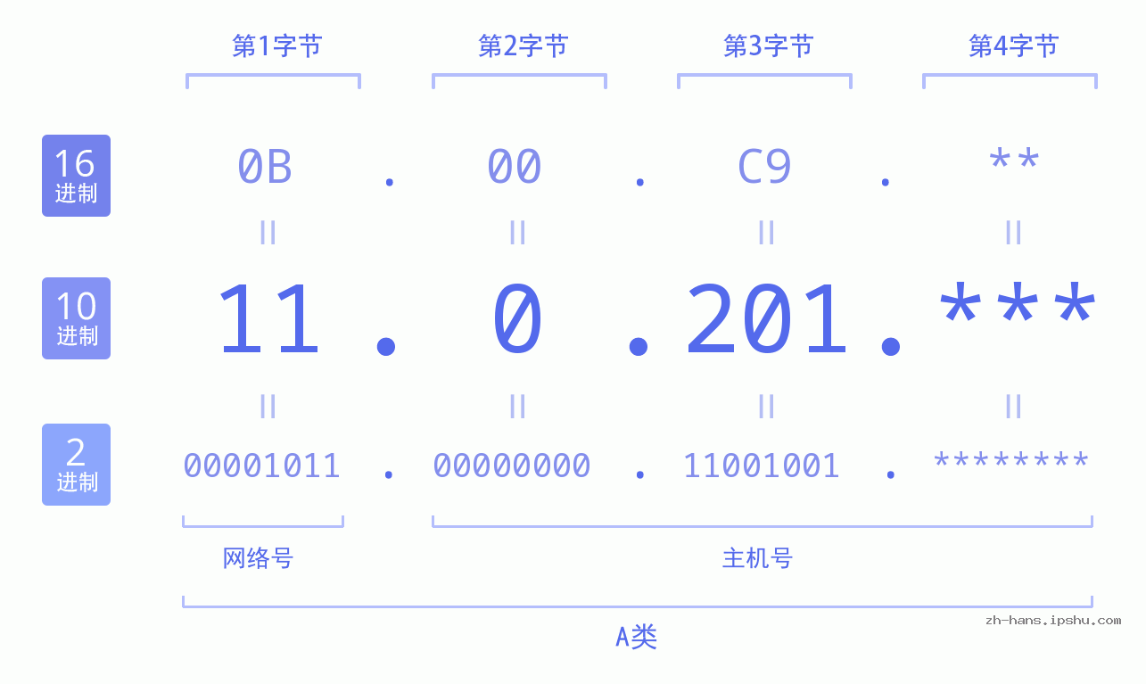 IPv4: 11.0.201 网络类型 网络号 主机号
