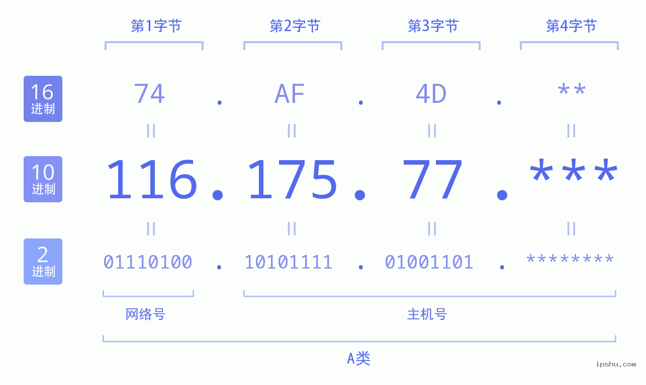 IPv4: 116.175.77 网络类型 网络号 主机号