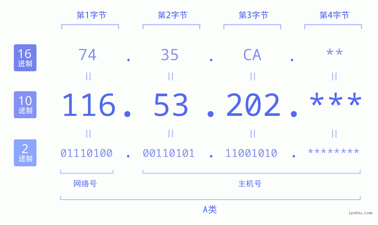 IPv4: 116.53.202 网络类型 网络号 主机号