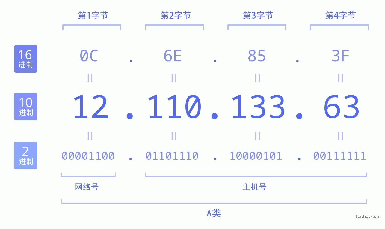 IPv4: 12.110.133.63 网络类型 网络号 主机号