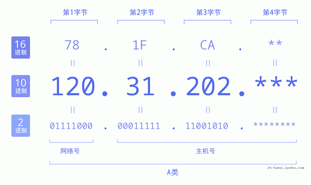 IPv4: 120.31.202 网络类型 网络号 主机号