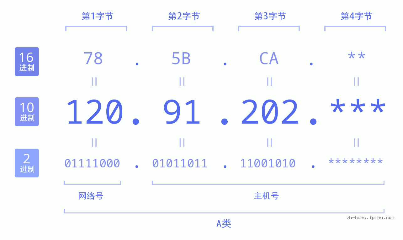 IPv4: 120.91.202 网络类型 网络号 主机号