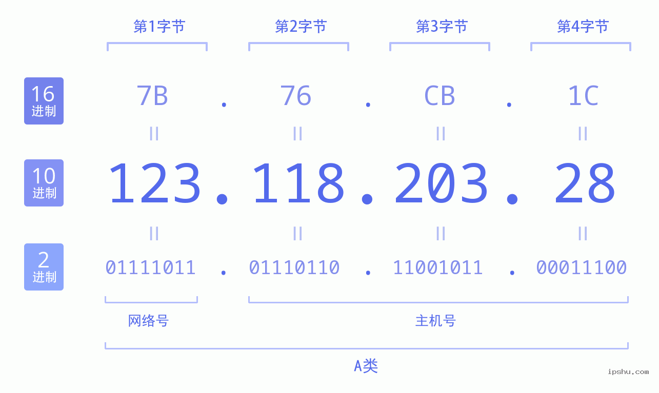 IPv4: 123.118.203.28 网络类型 网络号 主机号