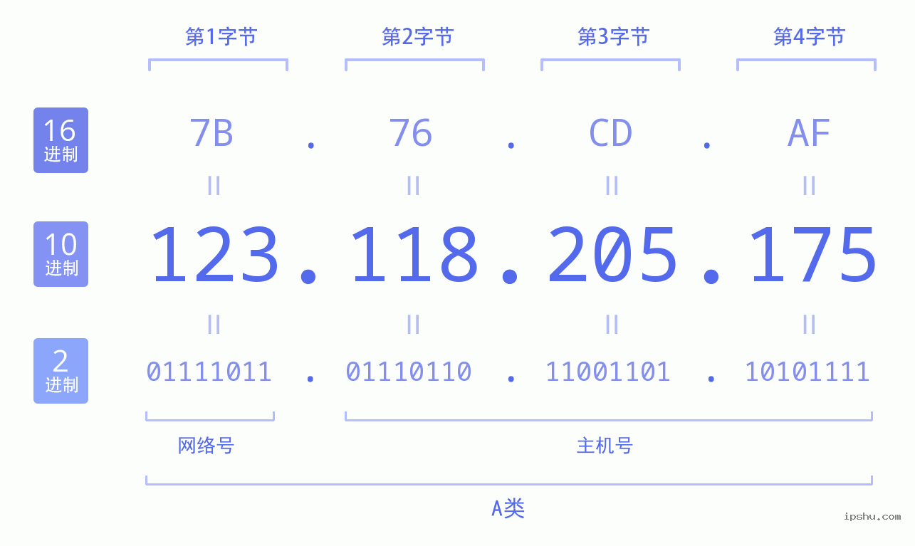 IPv4: 123.118.205.175 网络类型 网络号 主机号