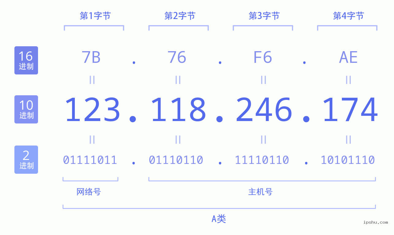 IPv4: 123.118.246.174 网络类型 网络号 主机号