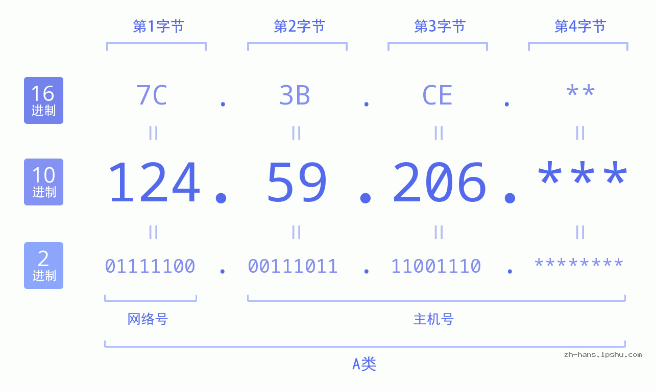 IPv4: 124.59.206 网络类型 网络号 主机号