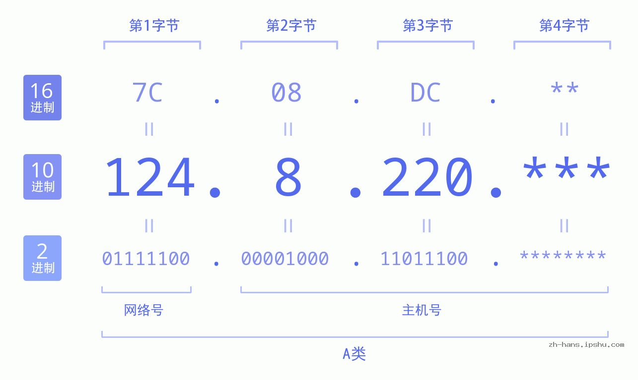IPv4: 124.8.220 网络类型 网络号 主机号