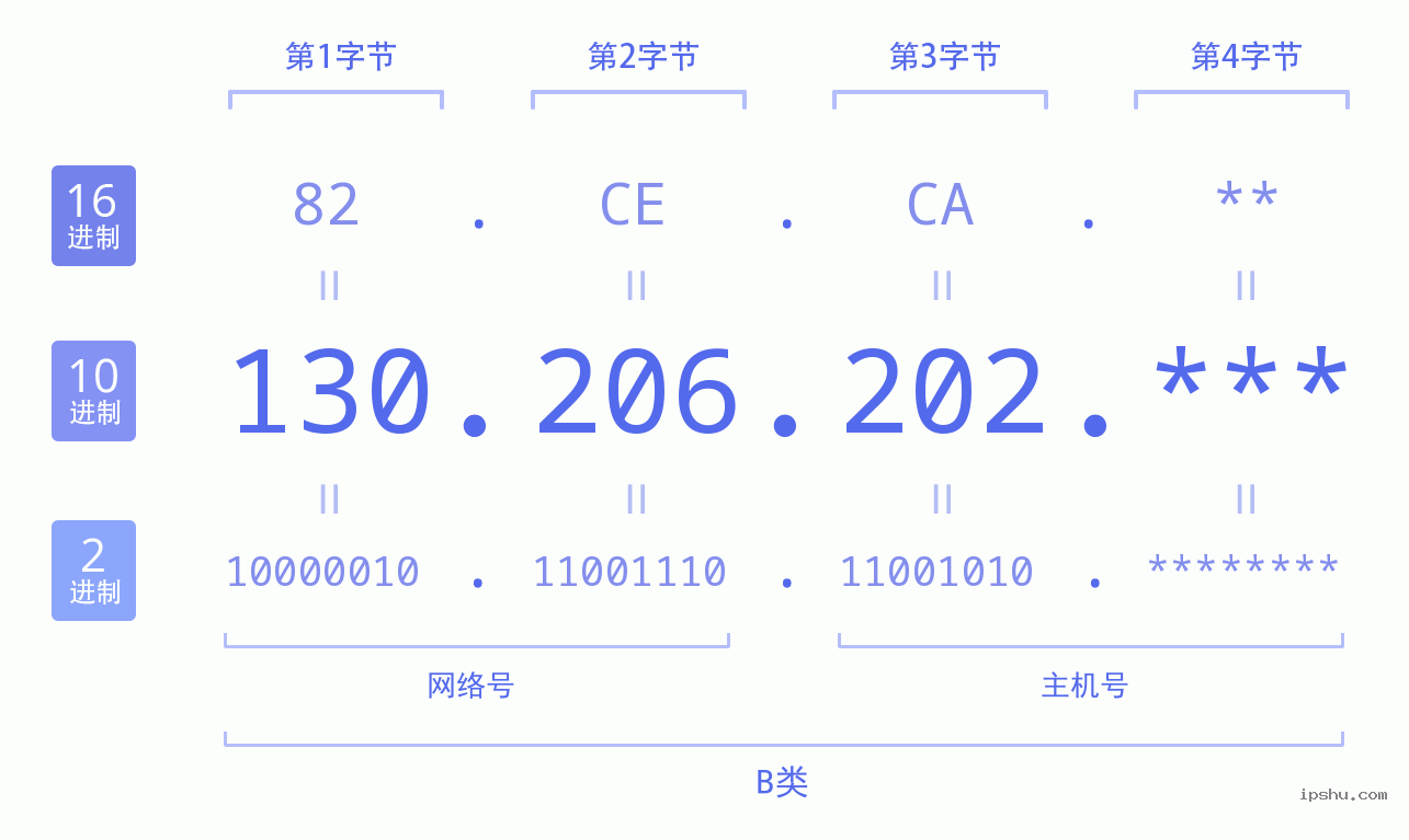 IPv4: 130.206.202 网络类型 网络号 主机号