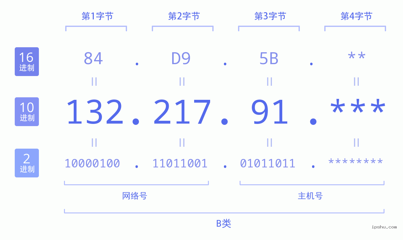 IPv4: 132.217.91 网络类型 网络号 主机号