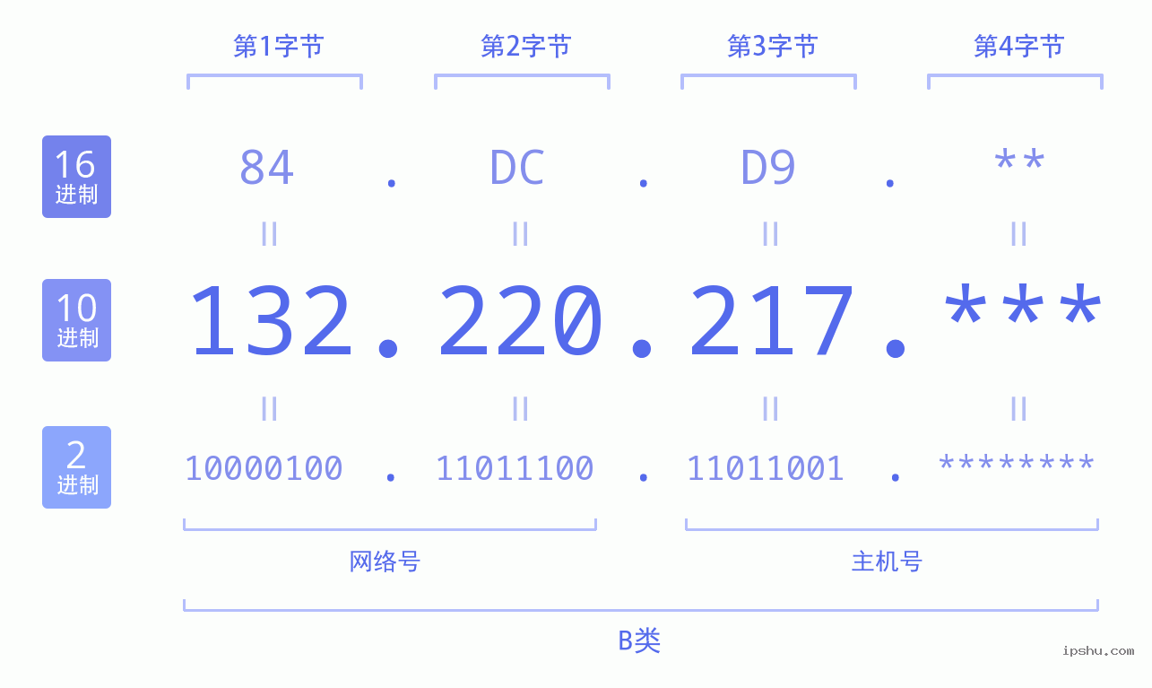 IPv4: 132.220.217 网络类型 网络号 主机号