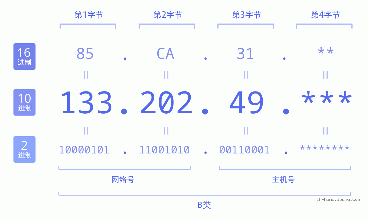 IPv4: 133.202.49 网络类型 网络号 主机号
