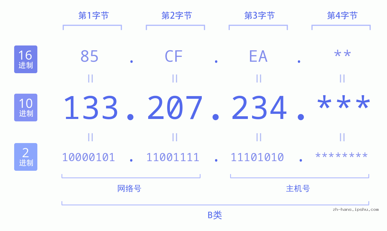 IPv4: 133.207.234 网络类型 网络号 主机号