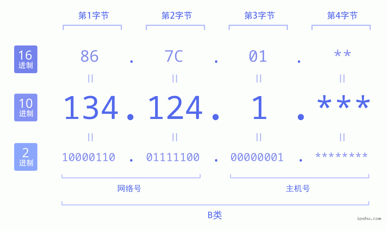 IPv4: 134.124.1 网络类型 网络号 主机号