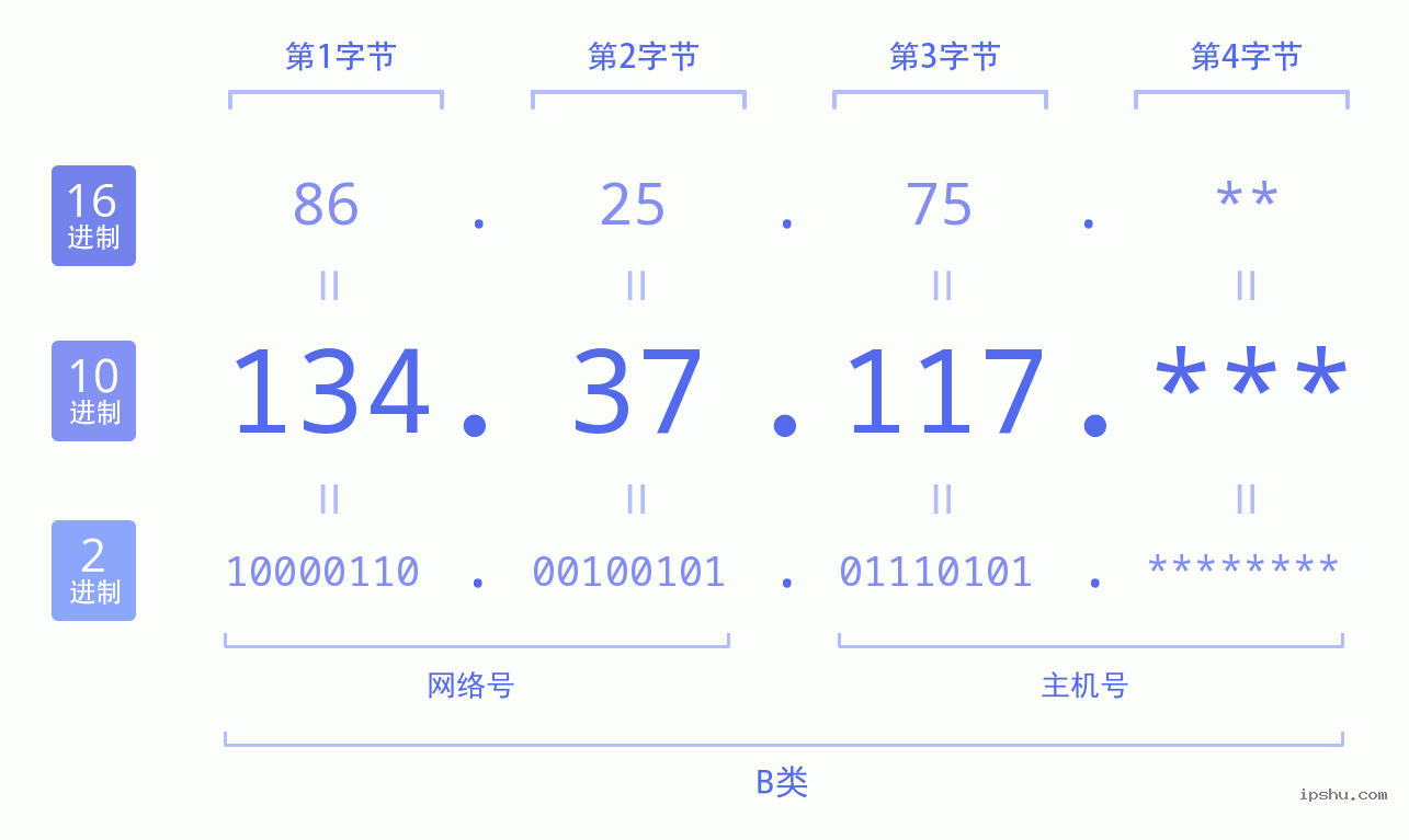 IPv4: 134.37.117 网络类型 网络号 主机号