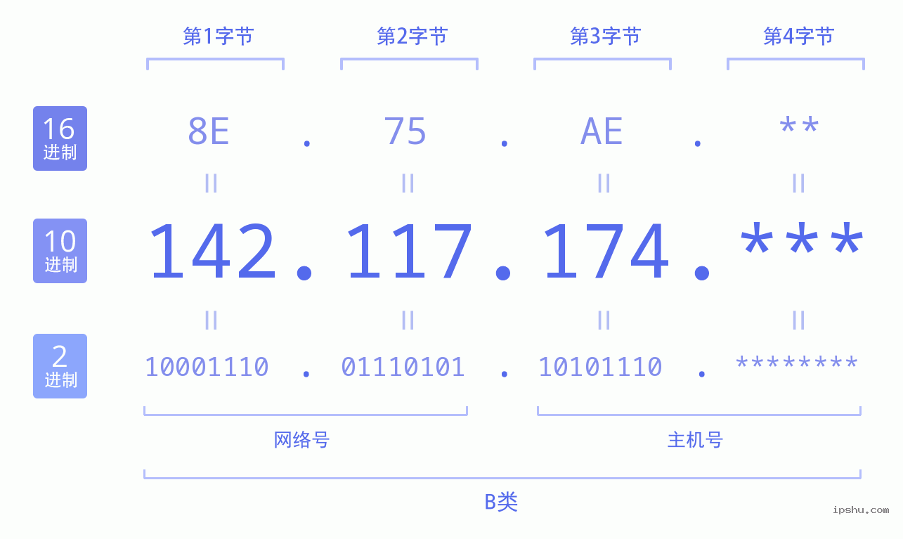 IPv4: 142.117.174 网络类型 网络号 主机号