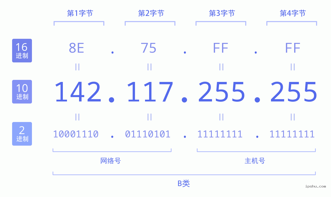 IPv4: 142.117.255.255 网络类型 网络号 主机号