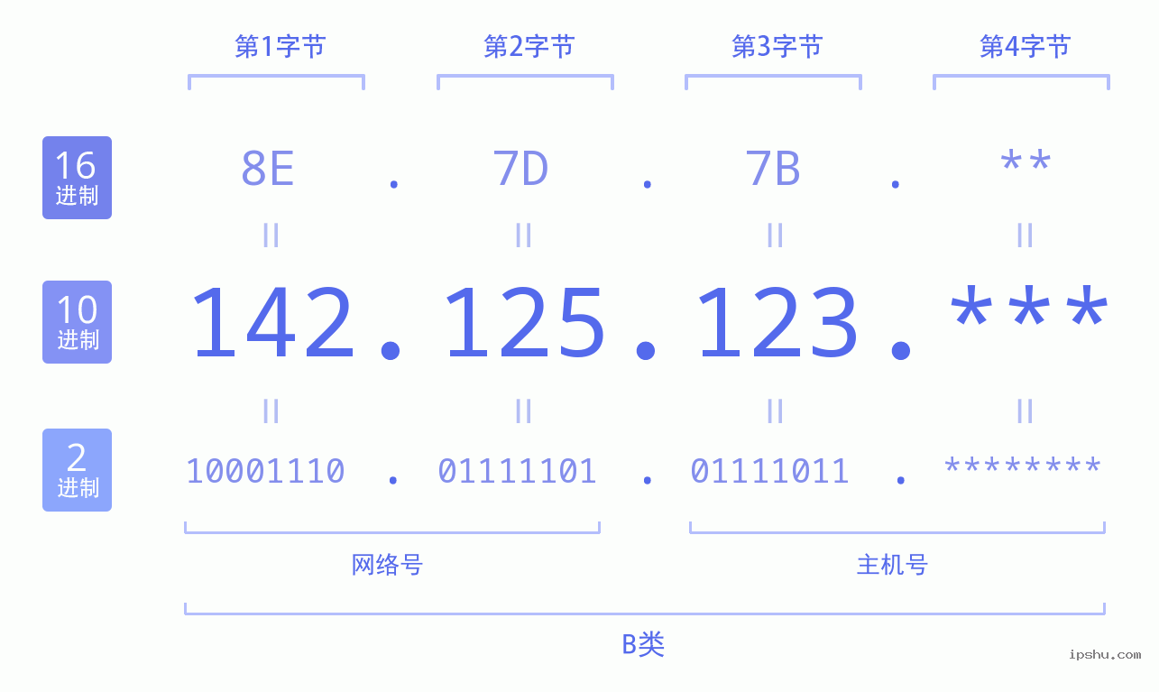 IPv4: 142.125.123 网络类型 网络号 主机号