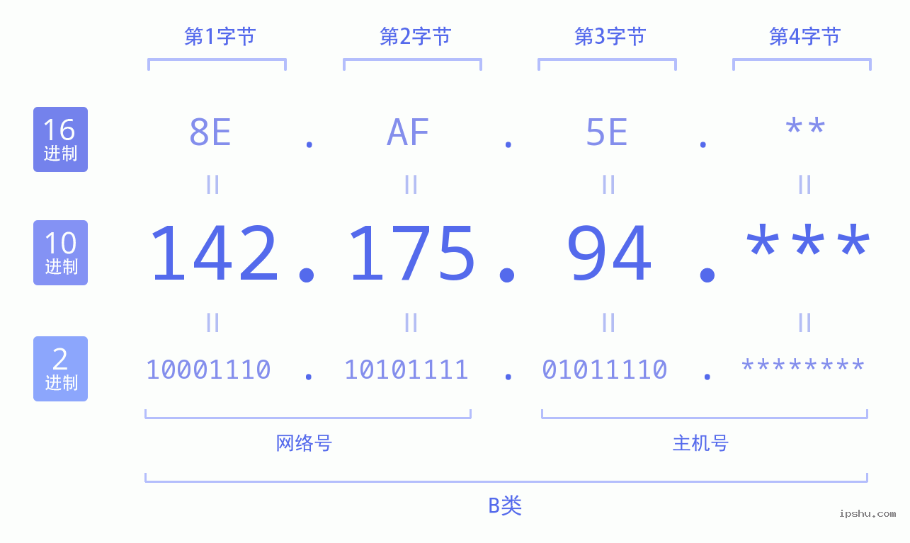 IPv4: 142.175.94 网络类型 网络号 主机号