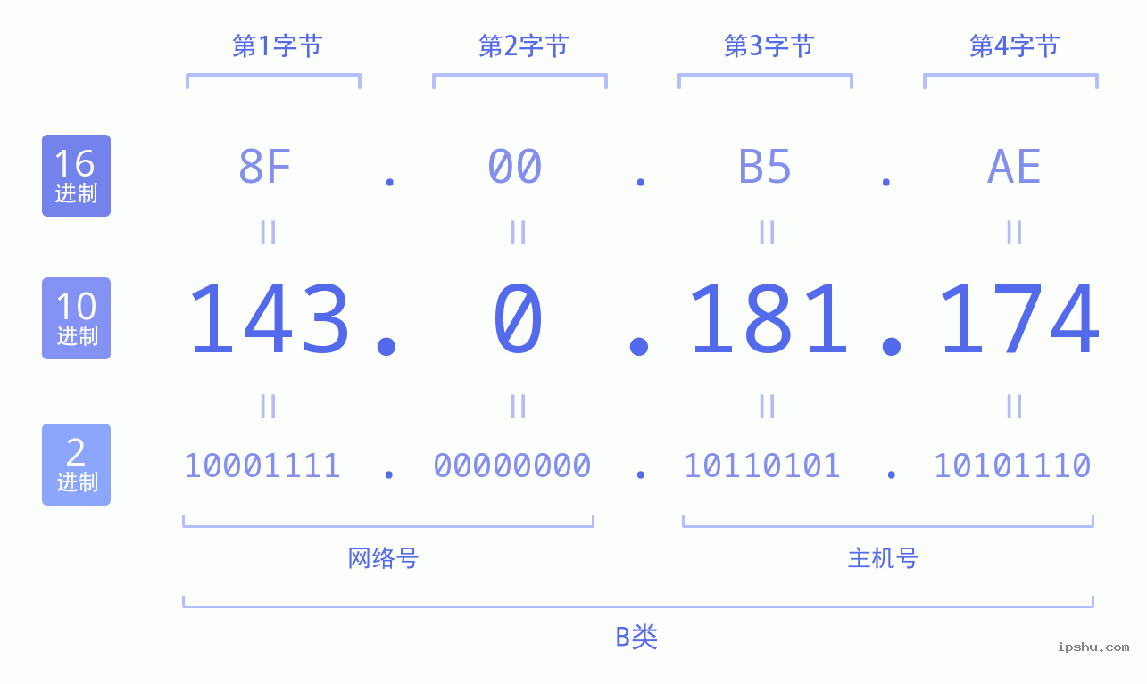 IPv4: 143.0.181.174 网络类型 网络号 主机号