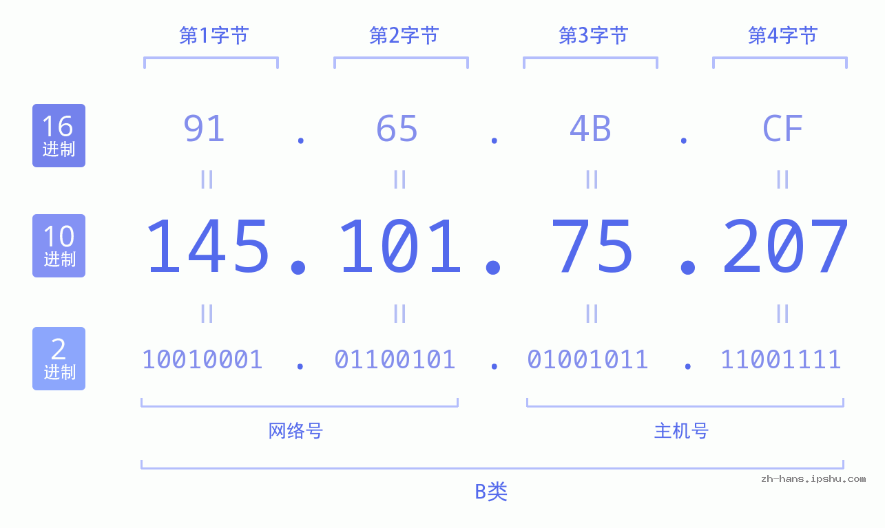 IPv4: 145.101.75.207 网络类型 网络号 主机号