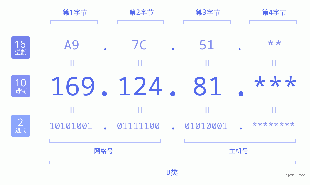 IPv4: 169.124.81 网络类型 网络号 主机号