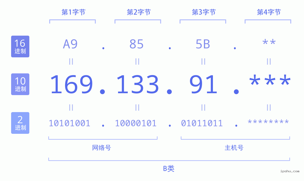 IPv4: 169.133.91 网络类型 网络号 主机号