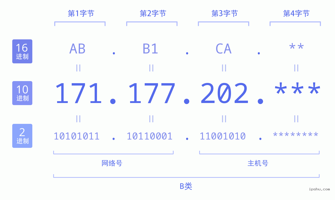 IPv4: 171.177.202 网络类型 网络号 主机号