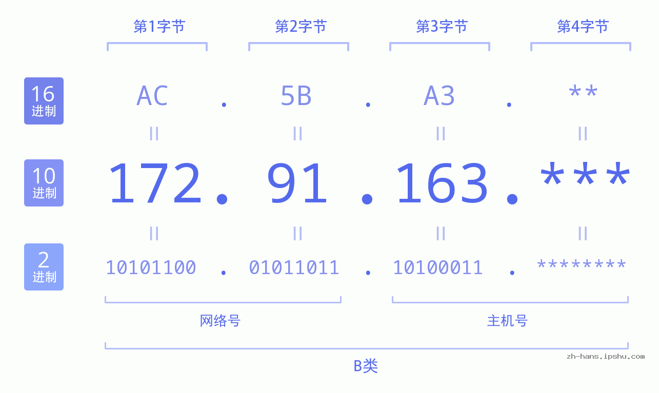 IPv4: 172.91.163 网络类型 网络号 主机号