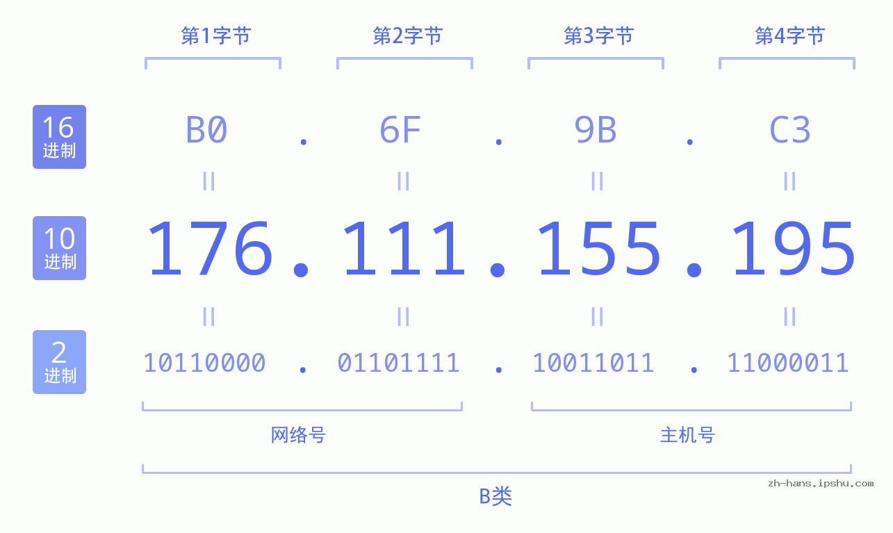 IPv4: 176.111.155.195 网络类型 网络号 主机号