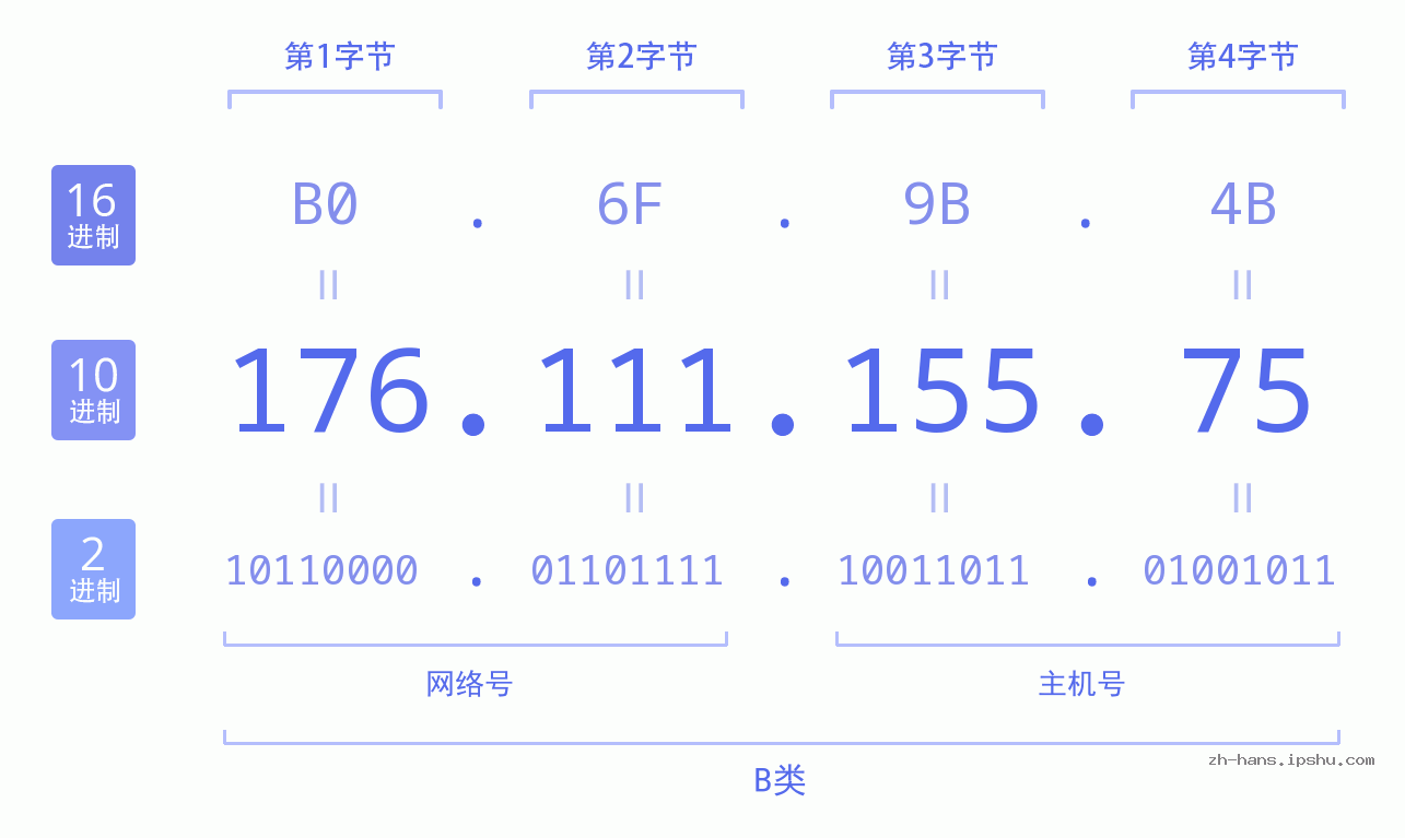 IPv4: 176.111.155.75 网络类型 网络号 主机号