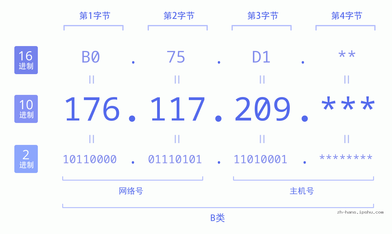 IPv4: 176.117.209 网络类型 网络号 主机号