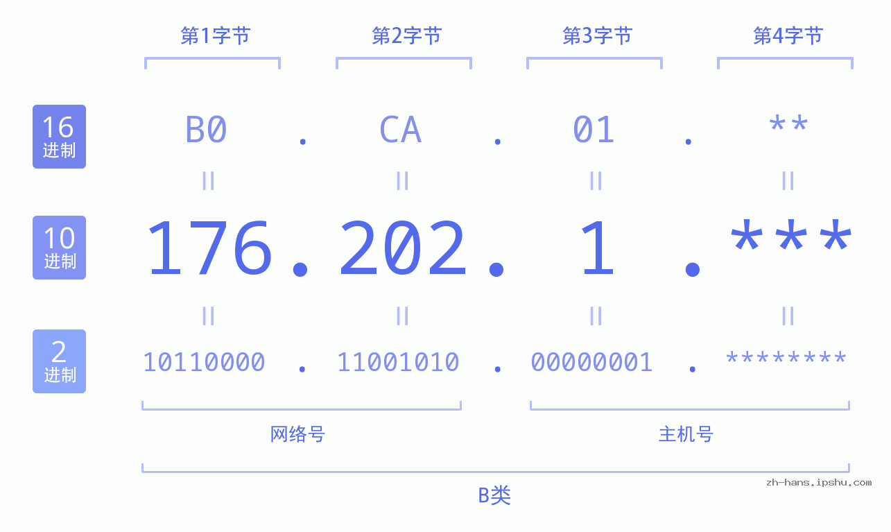 IPv4: 176.202.1 网络类型 网络号 主机号