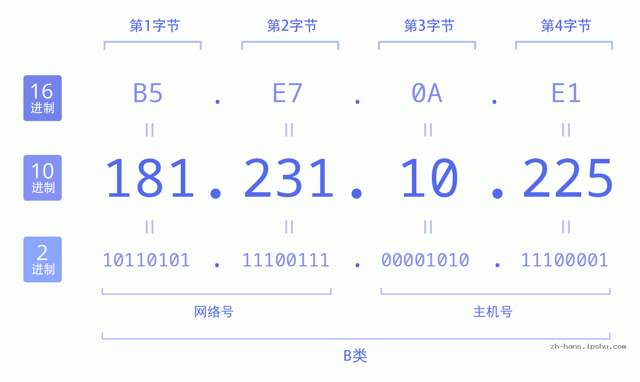 IPv4: 181.231.10.225 网络类型 网络号 主机号