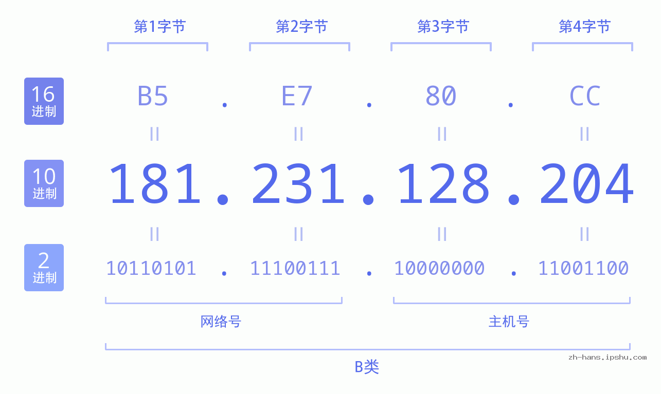 IPv4: 181.231.128.204 网络类型 网络号 主机号