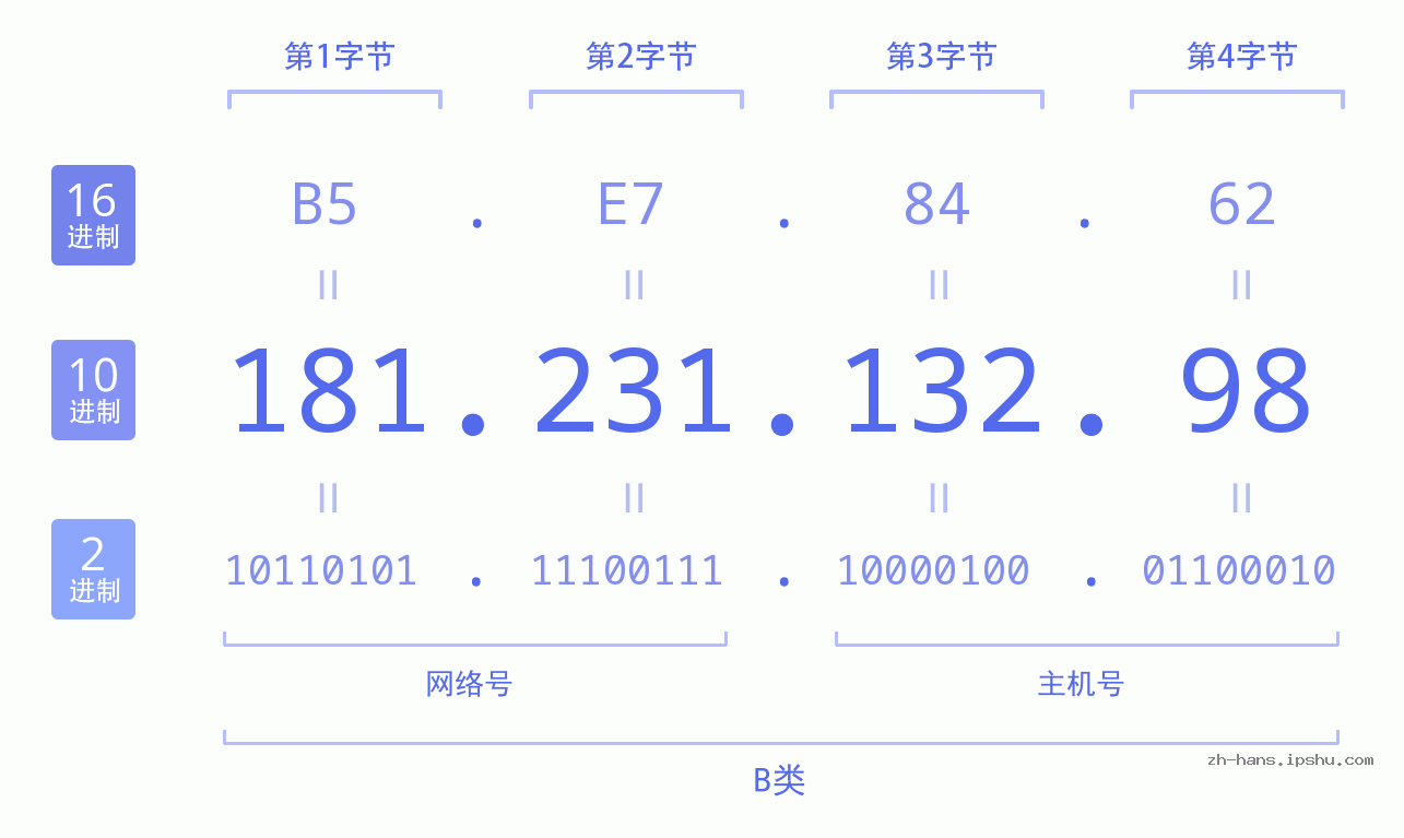 IPv4: 181.231.132.98 网络类型 网络号 主机号